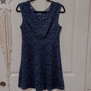 INC International Concepts Navy Floral Lace Sequin Mini Dress Size 6